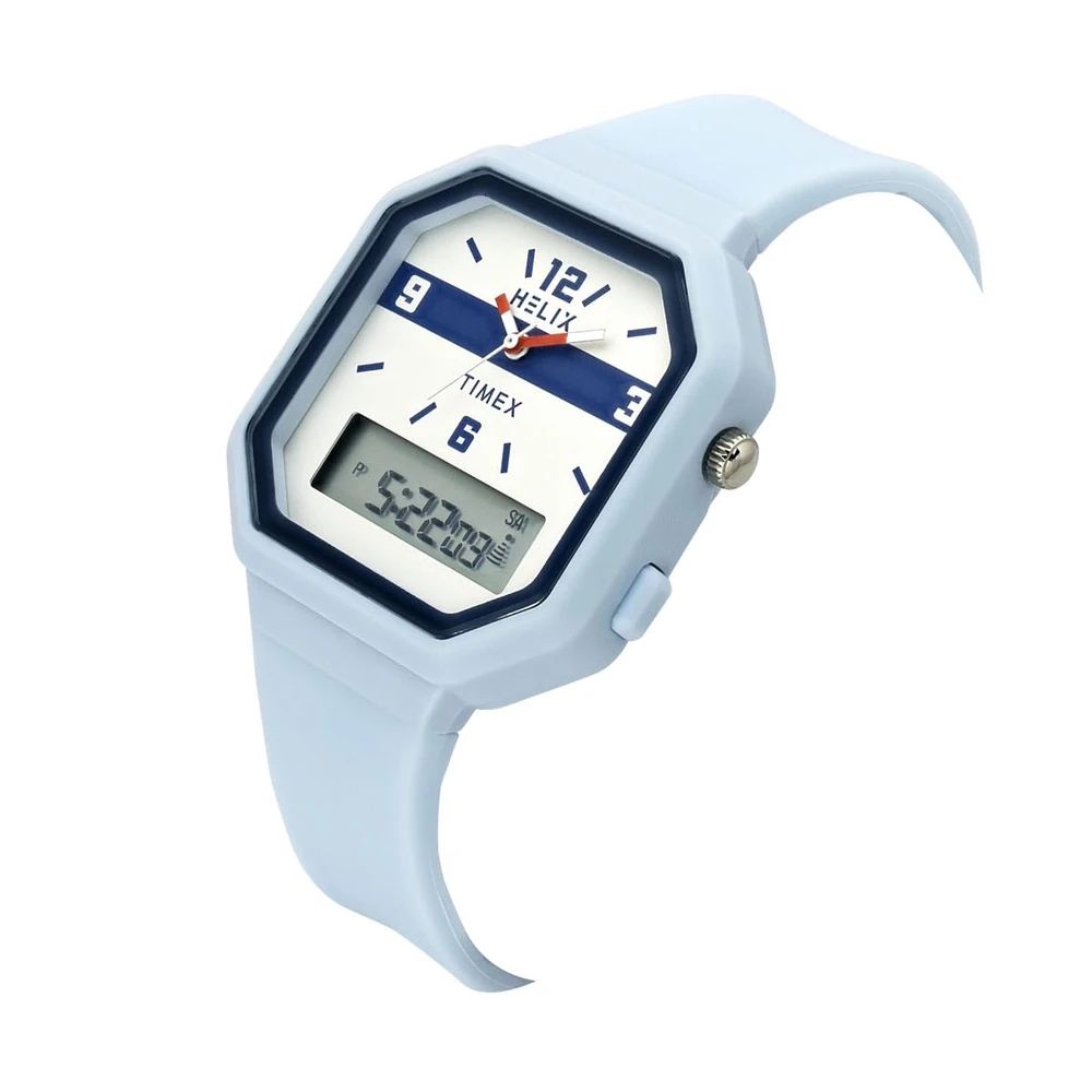 Helix by Timex Ana Digital Watch for Man with Grey Octogonal Dial & Blue Silicone Strap Band Water Resistant Men's Wrist Watches - TWESK6603T - Image 2