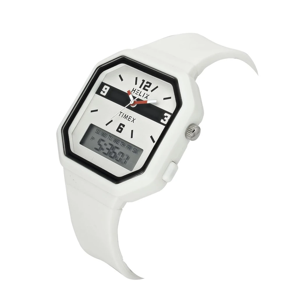 Helix by Timex Ana Digital Watch for Man with Grey Octogonal Dial & White Silicone Strap Band Water Resistant Men's Wrist Watches - TWESK6601T - Image 2