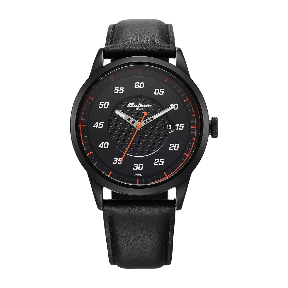 Titan Octane Quartz Analog with Date Black Dial Black Leather Strap Watch for Men - NT1806NL05