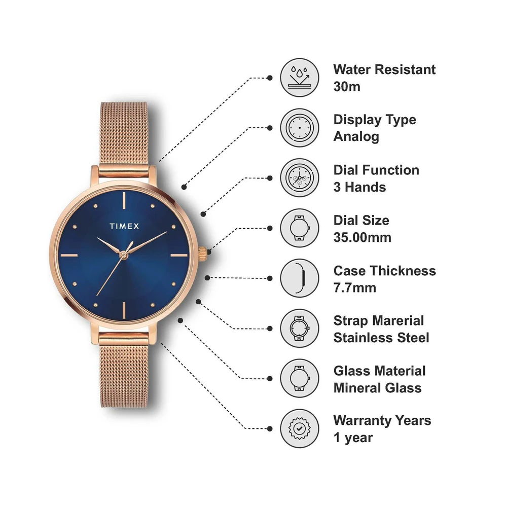 TIMEX Analog Watch for Women with Round Dial & Water Resistant Women's Wrist Watches - Image 2