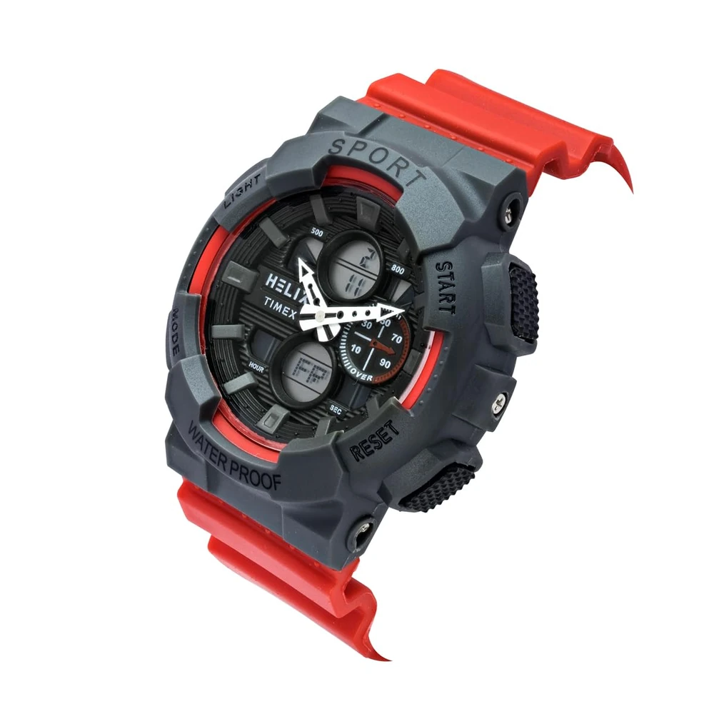 Helix by Timex Ana Digital Watch for Man with Black Round Dial & Red Silicone Strap Band Water Resistant Men's Wrist Watches - TWESK7501T - Image 2