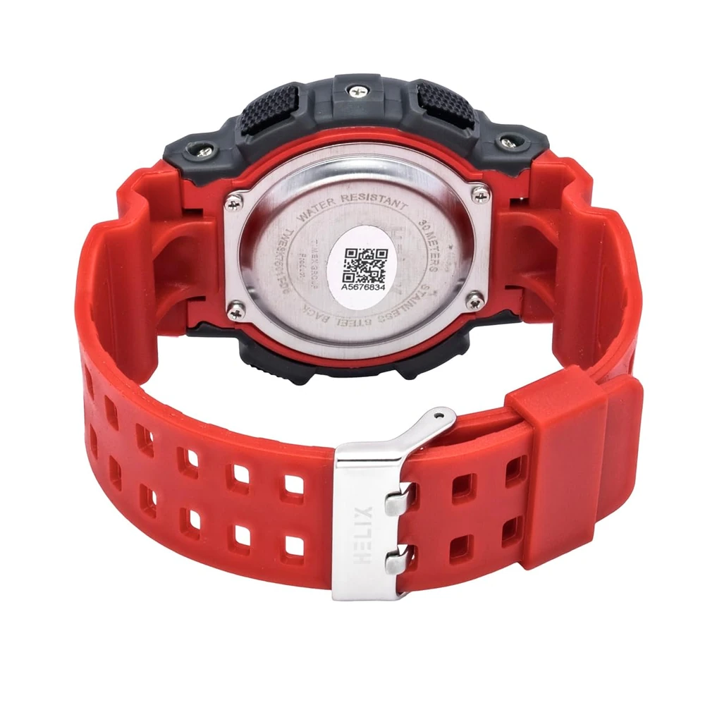 Helix by Timex Ana Digital Watch for Man with Black Round Dial & Red Silicone Strap Band Water Resistant Men's Wrist Watches - TWESK7501T - Image 3