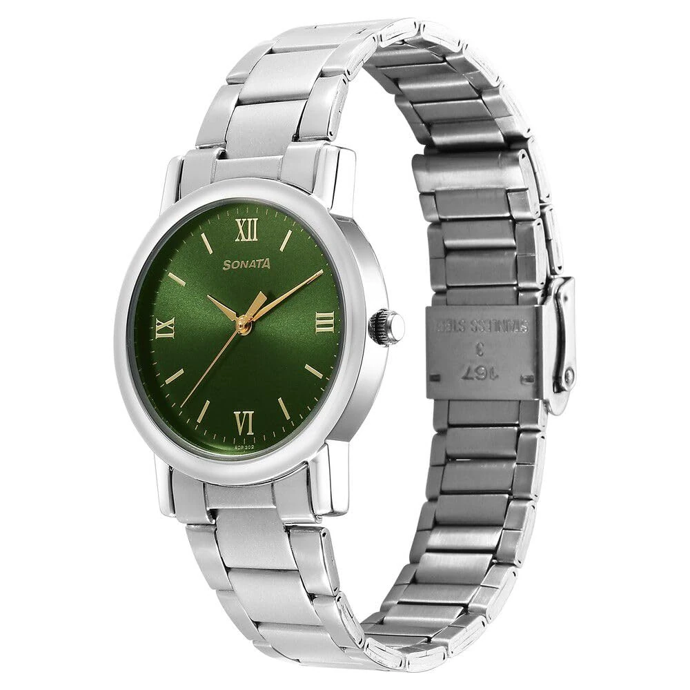 Sonata Classic Quartz Analog Green Dial Silver Stainless Steel Strap Watch for Men-NS7987SM10W/NT7987SM10W - Image 2