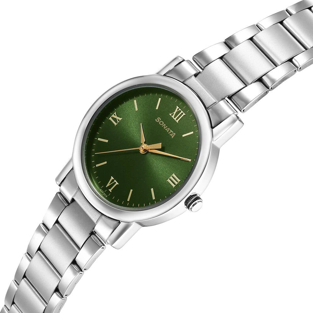 Sonata Classic Quartz Analog Green Dial Silver Stainless Steel Strap Watch for Men-NS7987SM10W/NT7987SM10W - Image 3