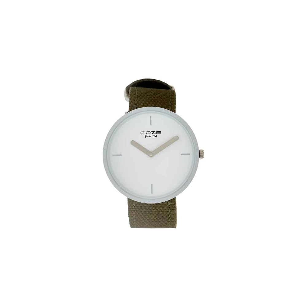 Sonata Poze 6 Strokes and Stroll Quartz White Round Dial Men's Watch | Nylon Strap Material | Watches for Men Analog - SP70082SP01 - Image 3