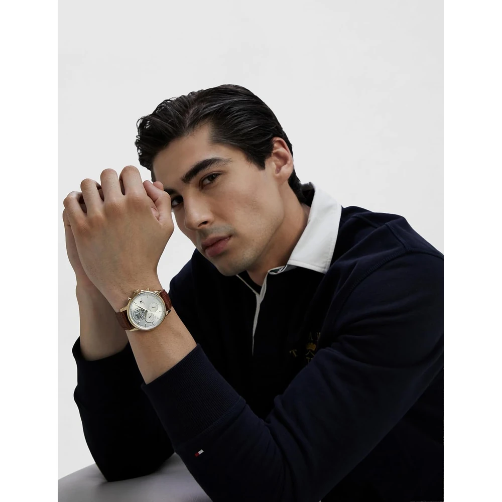 Tommy Hilfiger Men's Multifuction Silver Stainless Steel & Leather Strap Watch - Image 2