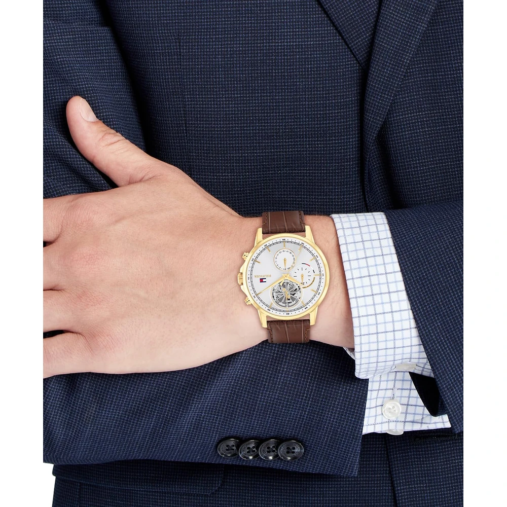 Tommy Hilfiger Men's Multifuction Silver Stainless Steel & Leather Strap Watch - Image 3
