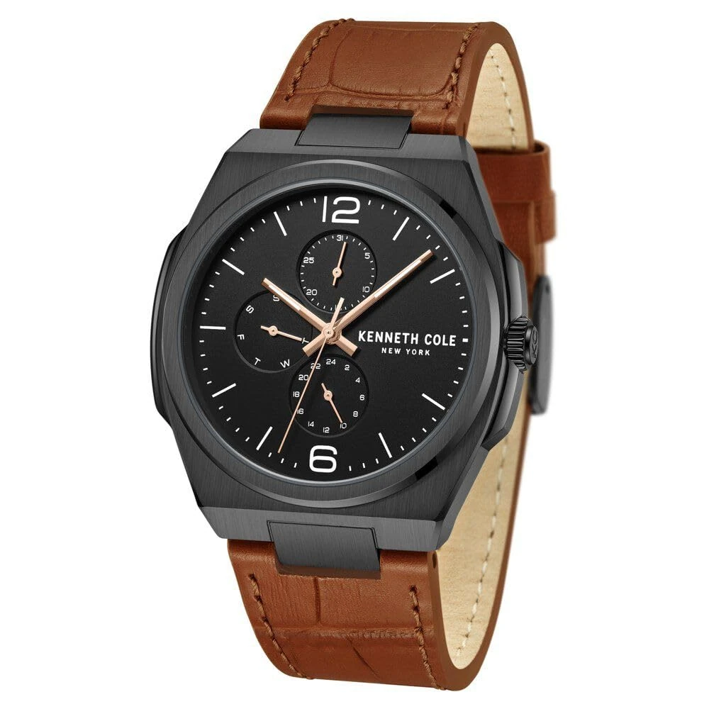 Kenneth Cole Quartz Multifunction Black Dial Brown Leather Strap Watch for Men - KCWGF0016201MN - Image 2