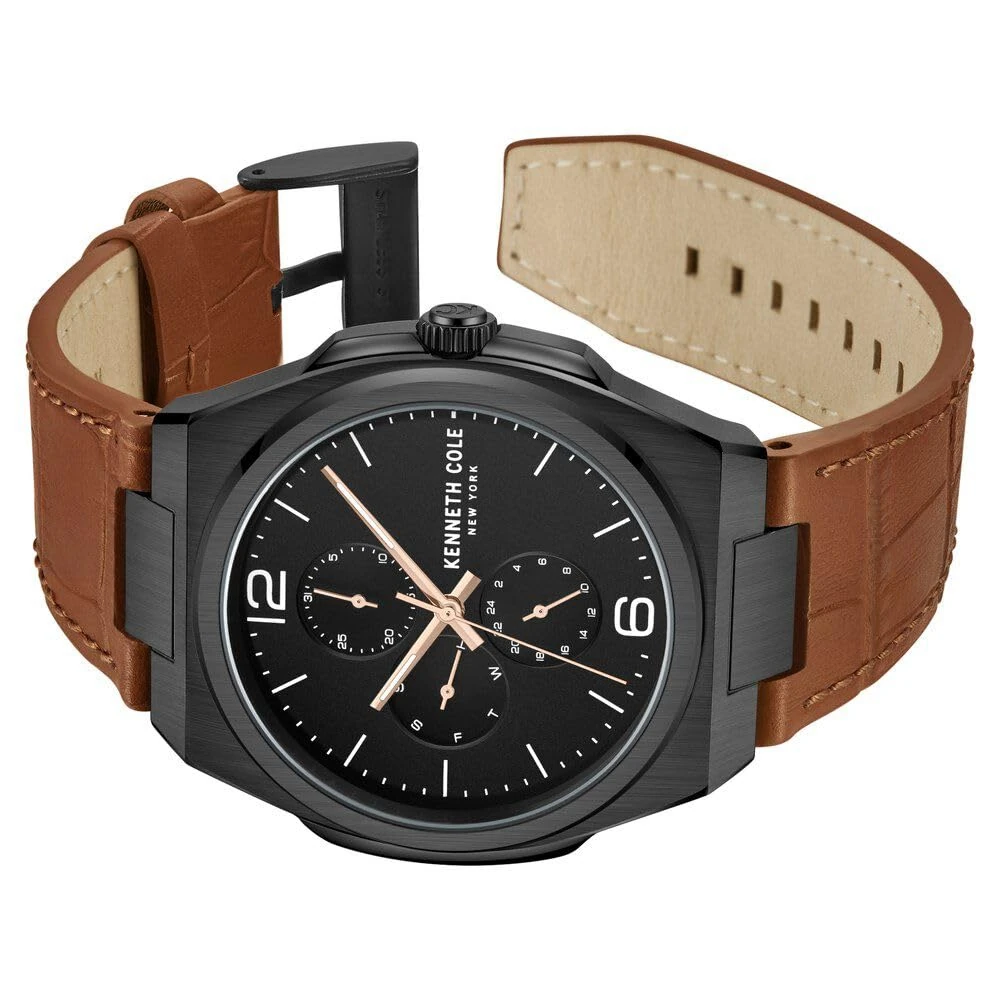 Kenneth Cole Quartz Multifunction Black Dial Brown Leather Strap Watch for Men - KCWGF0016201MN - Image 3