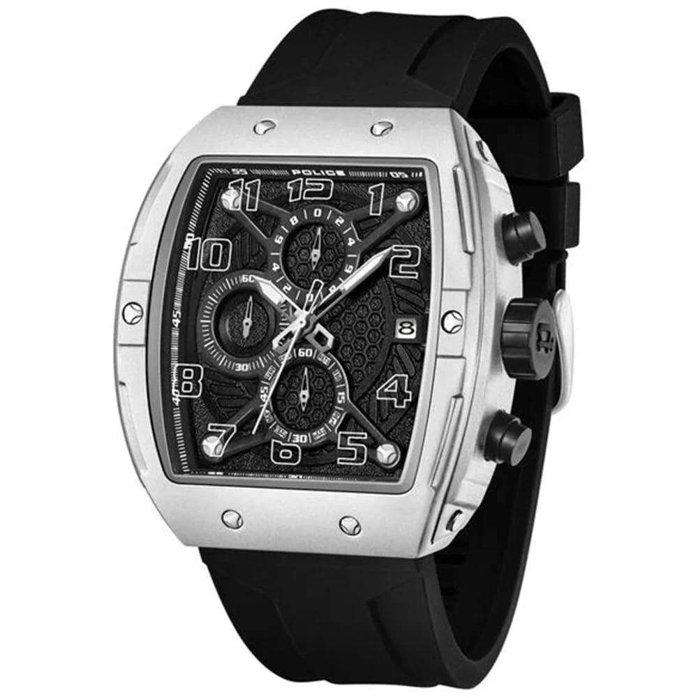 Police Black Dial Chronograph Silicone Strap Watch for Men - Image 2