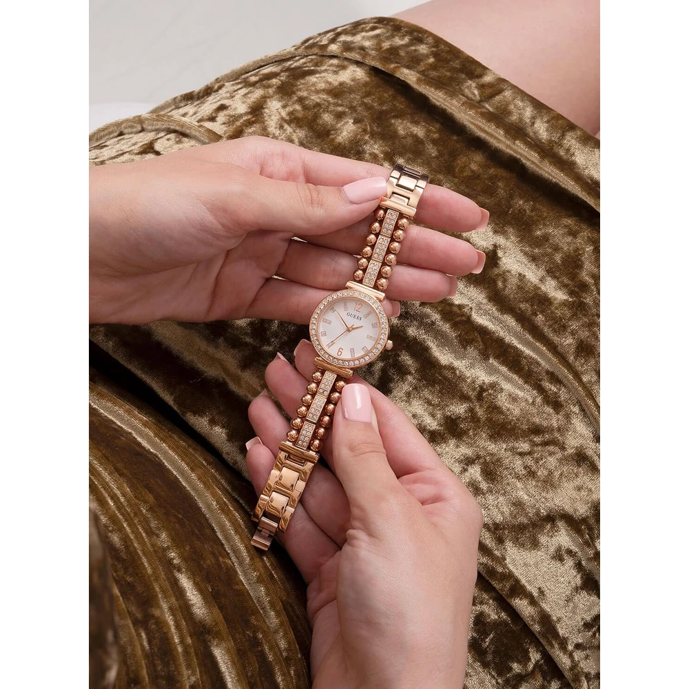 GUESS Gala Analog Watch for Women with White Round Dial & Rose Gold Stainless Steel Bracelet Band Water Resistant Women's Wrist Watches - GW0401L3 - Image 2