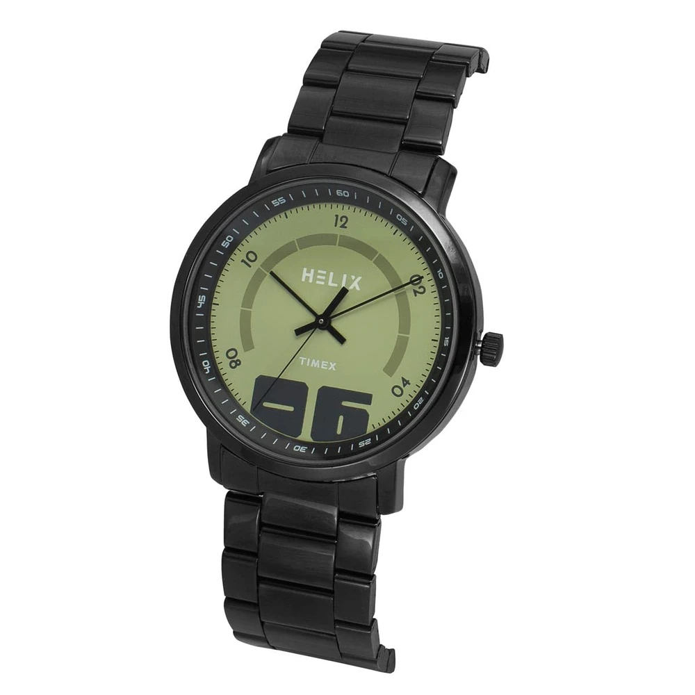 Helix by Timex Analog Watch for Man with Green Round Dial & Black Stainless Steel Bracelet Band Water Resistant Men's Wrist Watches - TW053HG05 - Image 2