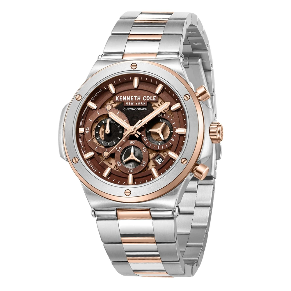 Kenneth Cole Chronograph Brown Dial Two Tone Stainless Steel Strap Men's Watch - KCWGI0047304MNW - Image 2