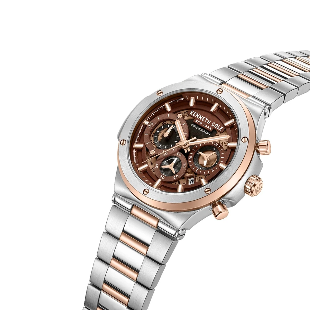 Kenneth Cole Chronograph Brown Dial Two Tone Stainless Steel Strap Men's Watch - KCWGI0047304MNW - Image 3