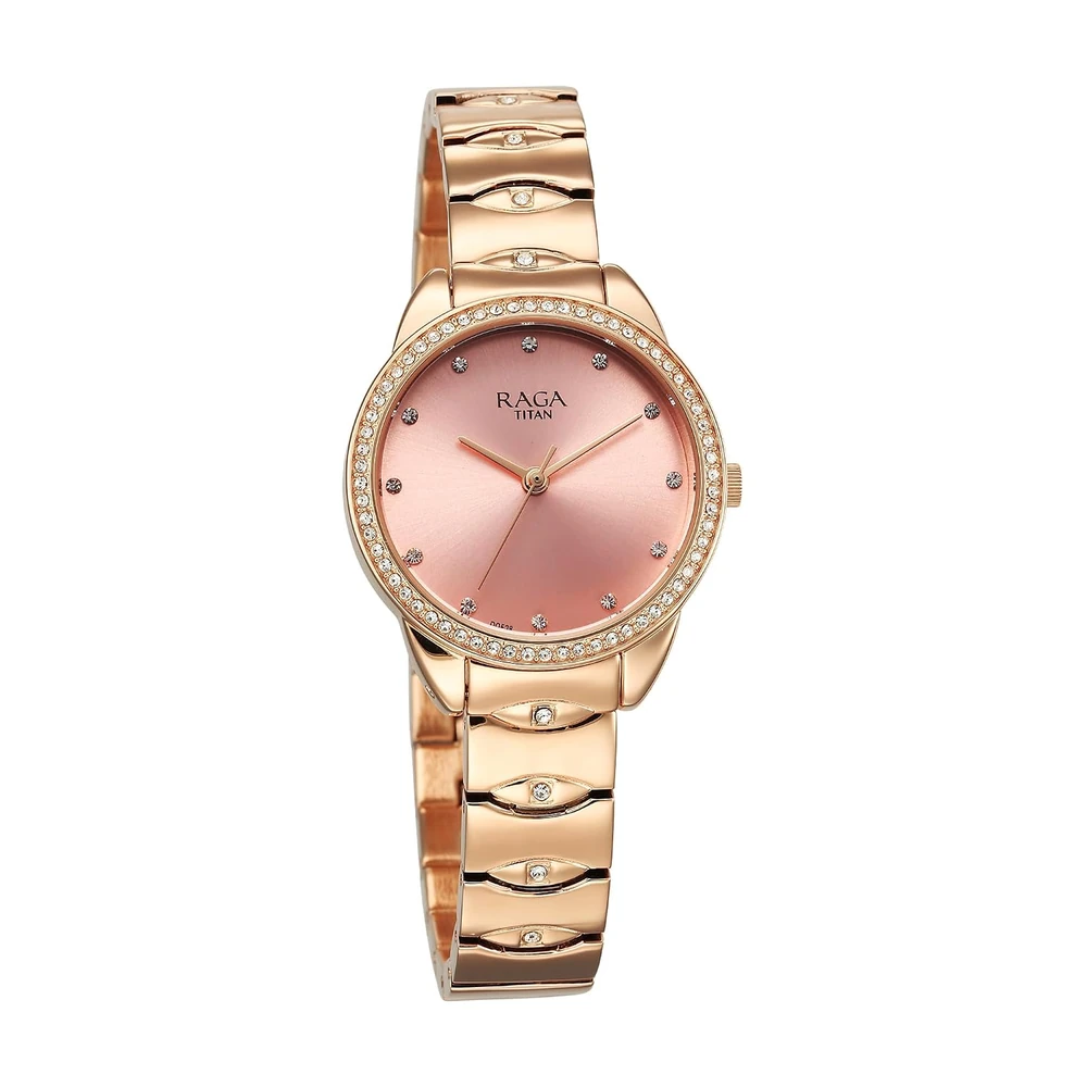 Titan Raga Showstopper Quartz Analog Pink Dial Rose Gold Metal Strap Watch for Women - NT95281WM01 - Image 2