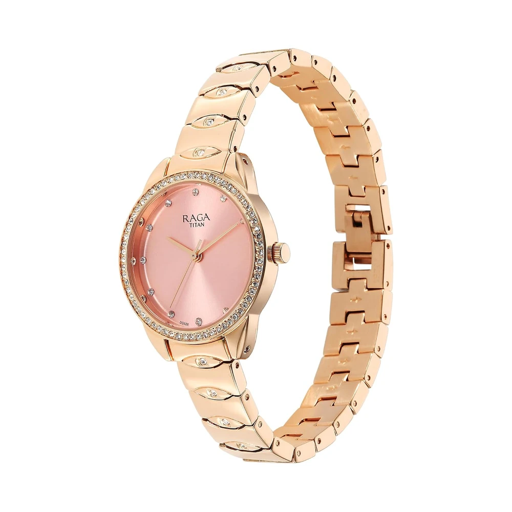 Titan Raga Showstopper Quartz Analog Pink Dial Rose Gold Metal Strap Watch for Women - NT95281WM01 - Image 3