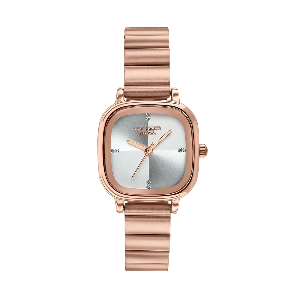 Sonata Poze 9 with Quartz Analog White Dial IPG Strap Watch for Women - SP80189WM01W
