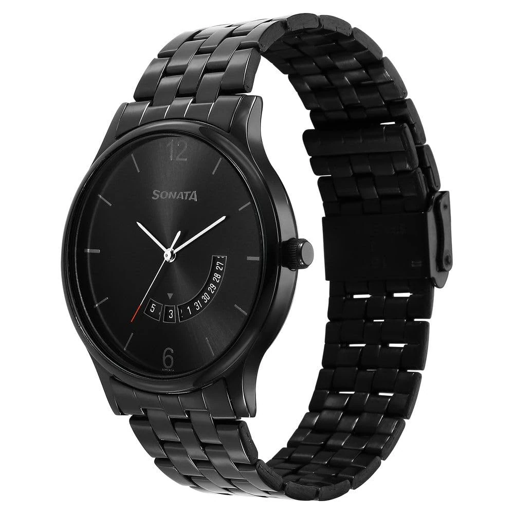 Sonata Quartz Analog with Date Black Dial Watch for Men-NS77105NM01 - Image 2