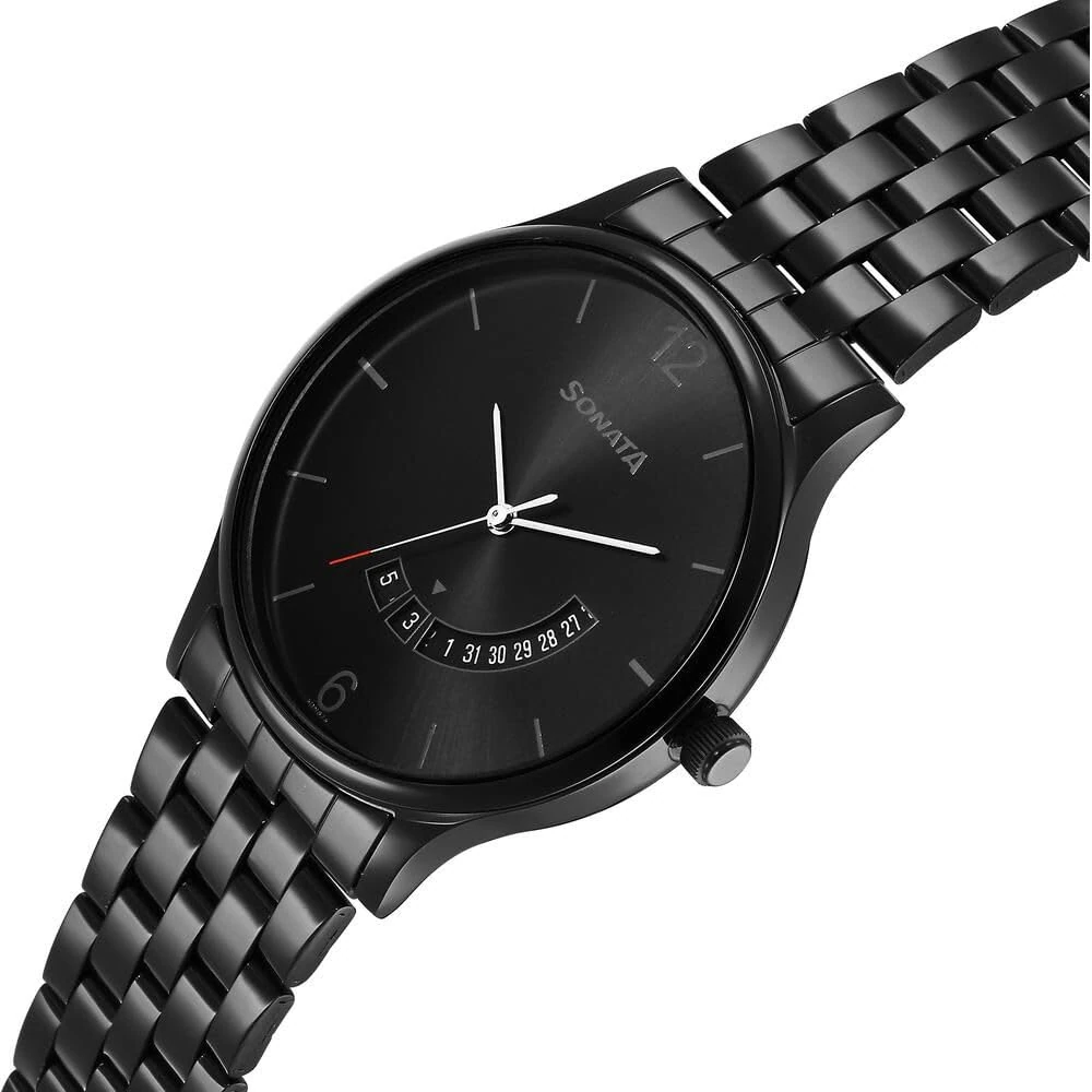 Sonata Quartz Analog with Date Black Dial Watch for Men-NS77105NM01 - Image 3