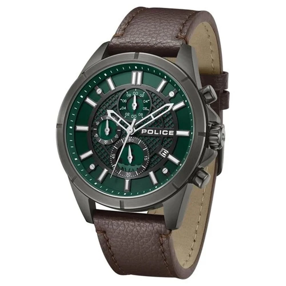 Police Green Dial Chronograph Leather Strap Watch for Men - Image 2