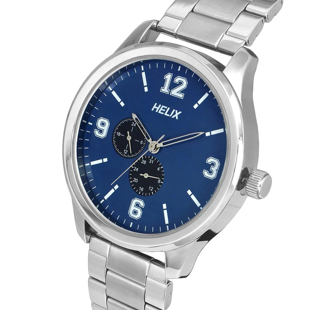 Helix by Timex Analog Watch for Man with Blue Round Dial & Silver Stainless Steel Bracelet Band Water Resistant Men's Wrist Watches - TW043HG17 - Image 2