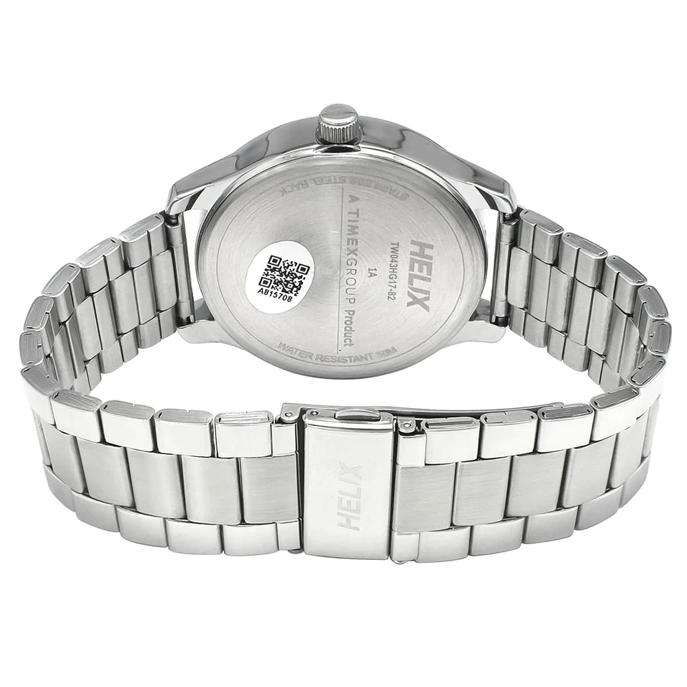 Helix by Timex Analog Watch for Man with Blue Round Dial & Silver Stainless Steel Bracelet Band Water Resistant Men's Wrist Watches - TW043HG17 - Image 3