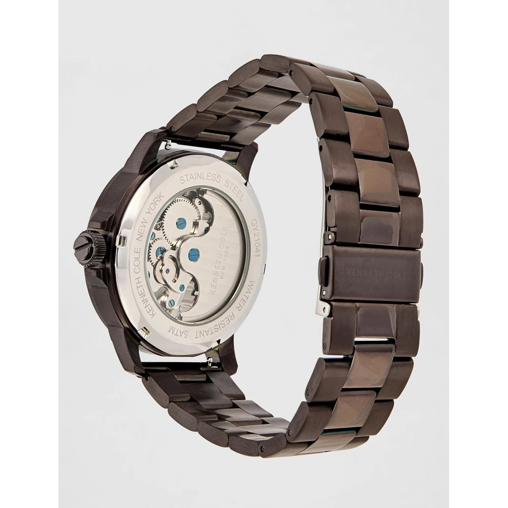 KENNETH COLE Automatic Silver Dial Leather Strap Watch for Men-NEKCWGL2104102MN - Image 3