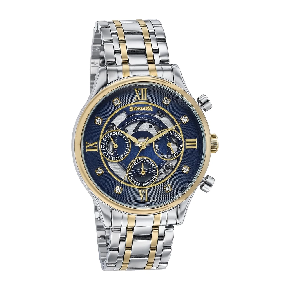 Sonata Wedding Edit Quartz Multifunction Blue Dial Stainless Steel Strap Watch for Men - Image 2