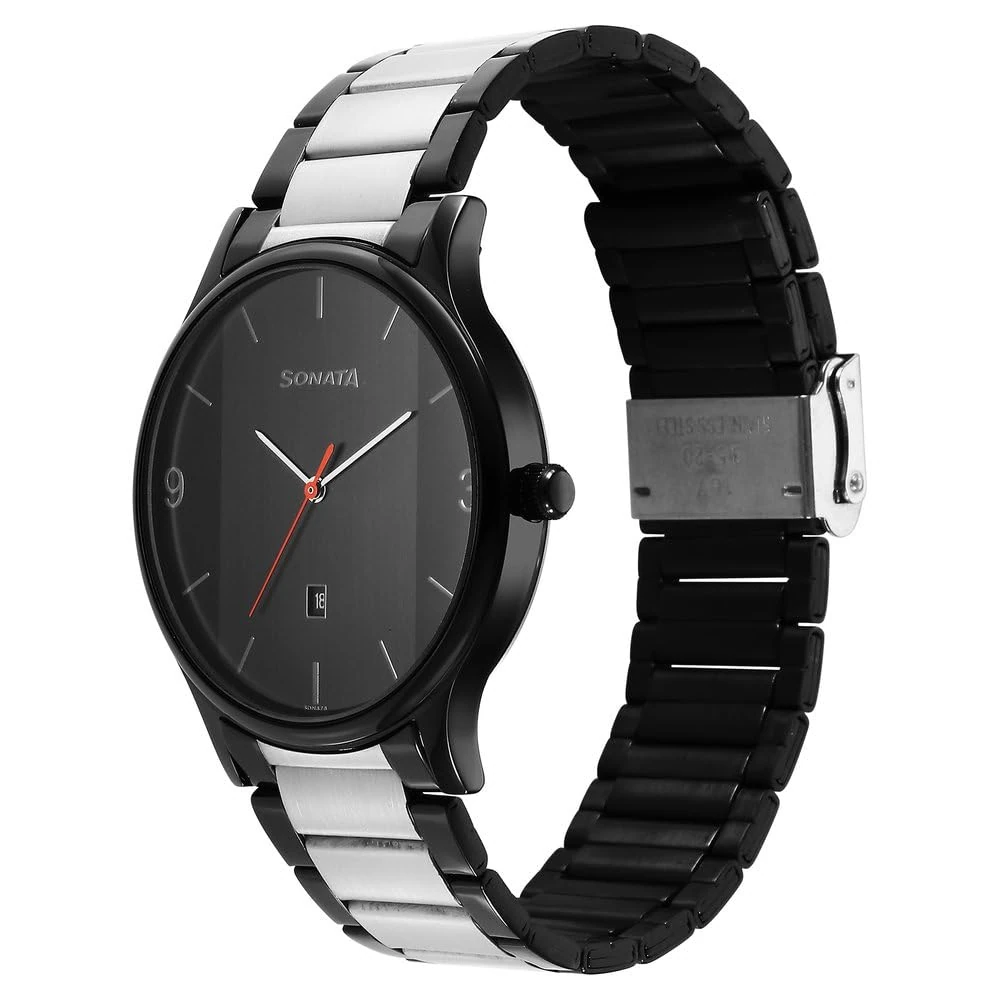 Sonata Quartz Analog Black Dial Watch for Men-NS77105KM01 - Image 2