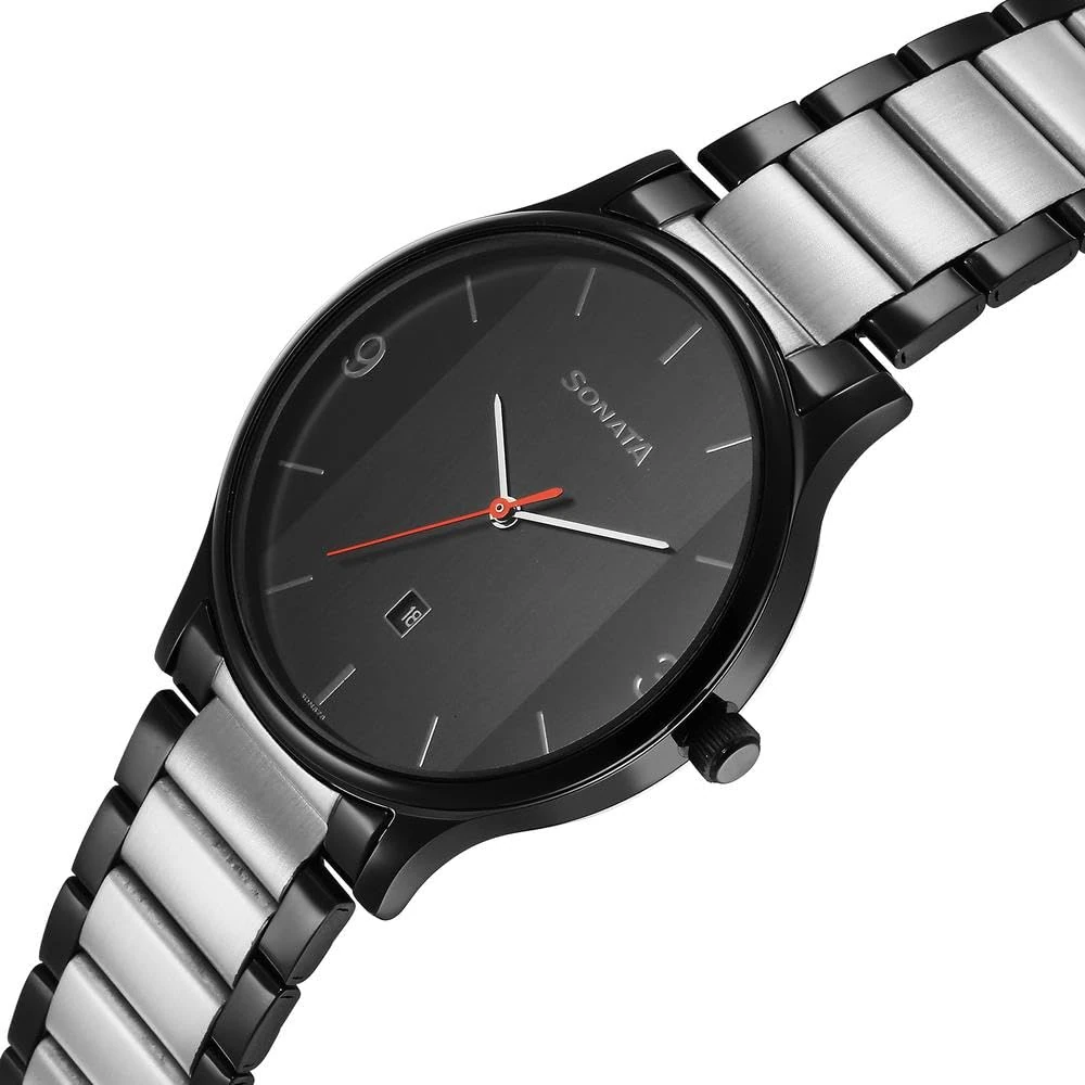 Sonata Quartz Analog Black Dial Watch for Men-NS77105KM01 - Image 3