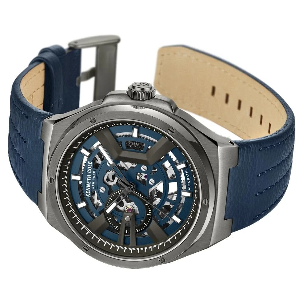 Kenneth Cole Automatic Blue Dial Blue Leather Strap Watch for Men - KCWGX0064402MN - Image 3