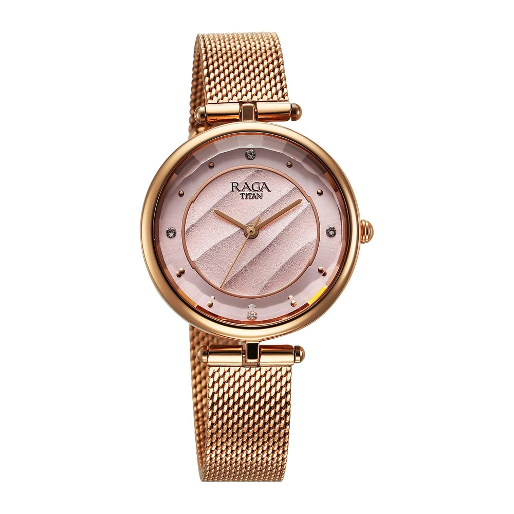 Titan Raga Plain 3 Hands Raga Rose Gold/Copper Round Dial Rose Gold Plating Brass Strap Womens Watch - NU2773WM01 - Image 2