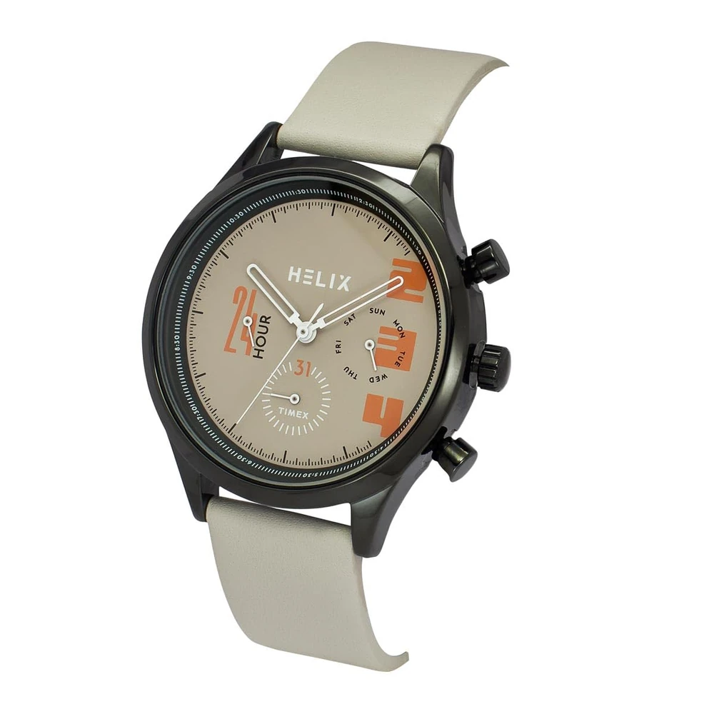 Helix by Timex Analog Watch for Man with Beige Round Dial & Beige Leather Strap Band Water Resistant Men's Wrist Watches - TW003HG30 - Image 2
