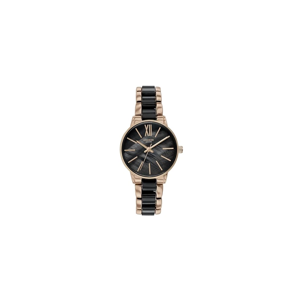 Sonata Poze Quartz Analog Mother of Pearl Dial Two Toned Black and Rose Gold Metal Strap Watch for Women - SP80051KD02W - Image 2