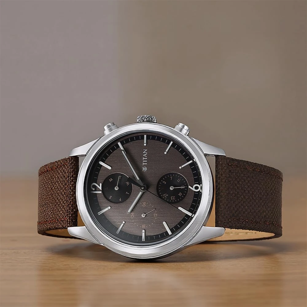 Titan Wrist with Quartz Multifunction Brown Dial Brown Leather Strap Watch for Men - NT1805SL12 - Image 2