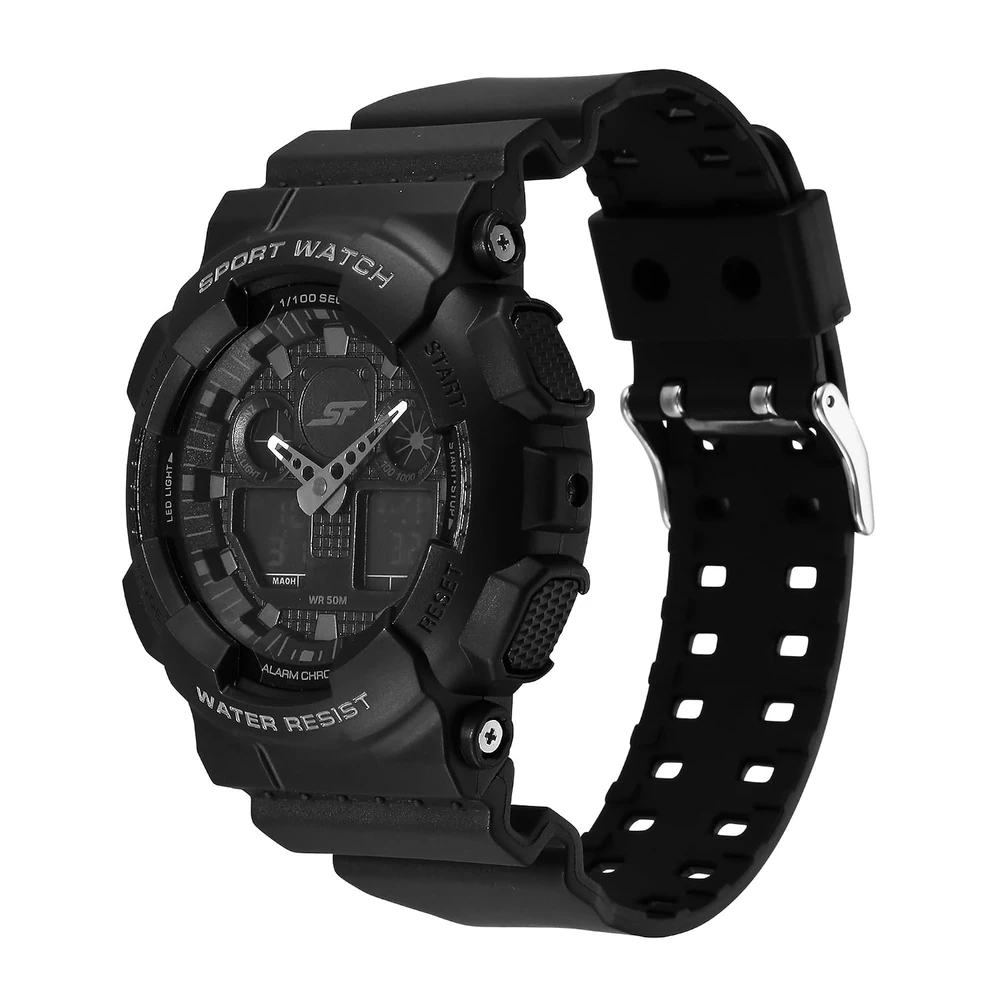 SF Vigour Quartz Digital Analog Digital Black Dial with Black Color Plastic Strap Watch for Unisex - Image 3
