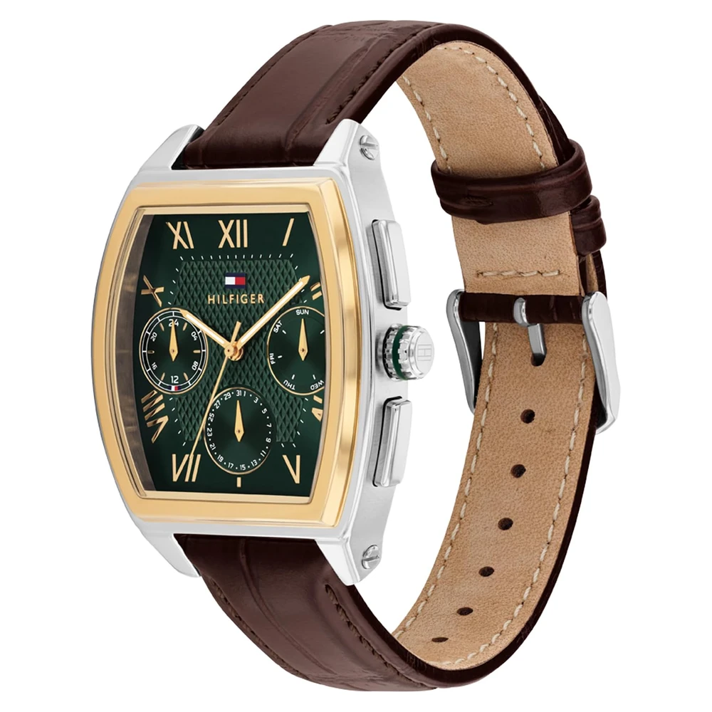 Tommy Hilfiger Th-Oxford with Green Dial Brown Leather Strap Watch for Men - TH1710762 - Image 2