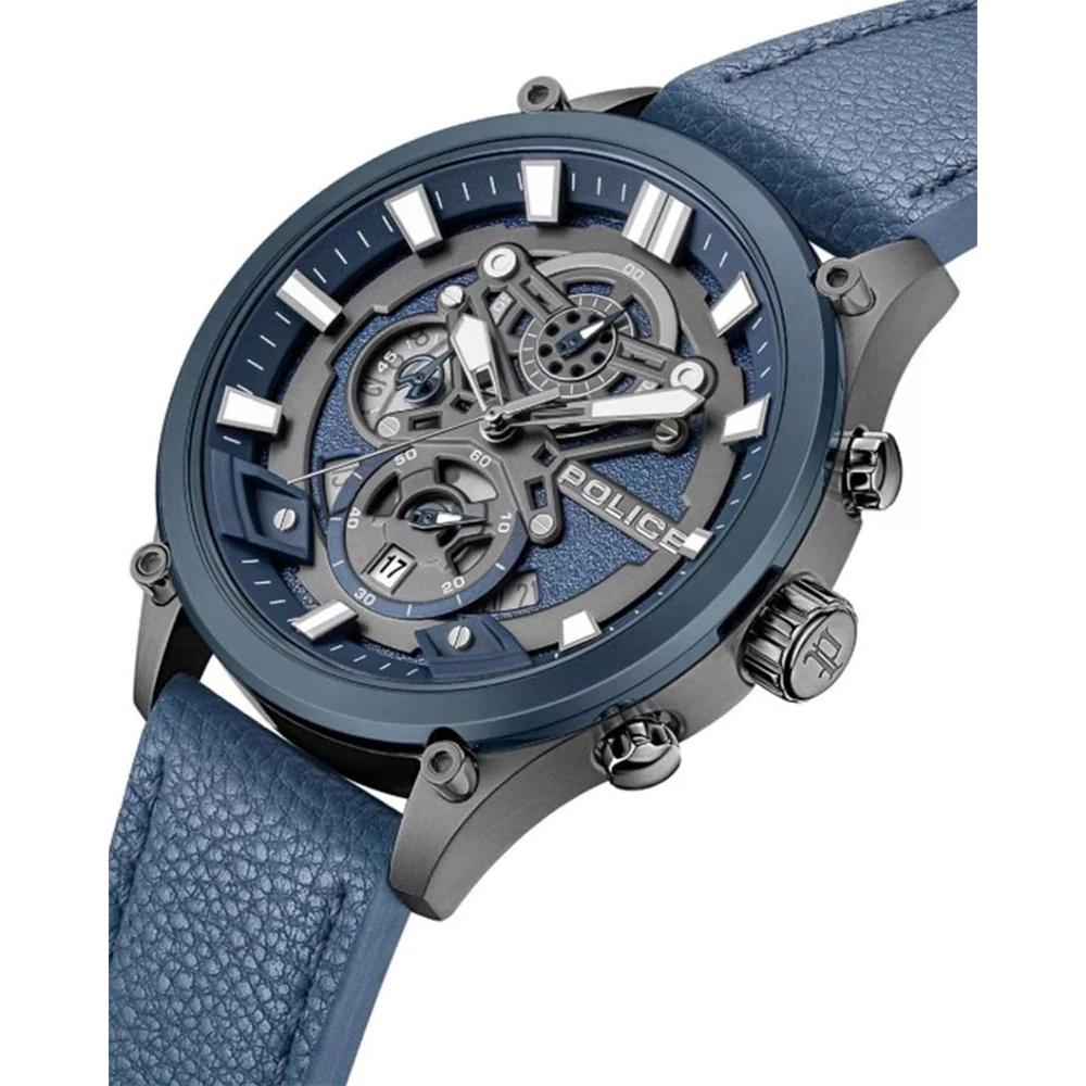Police Chronograph Navy Dial Navy Leather Strap Men's Watch - PLPEWGC0052406W - Image 2
