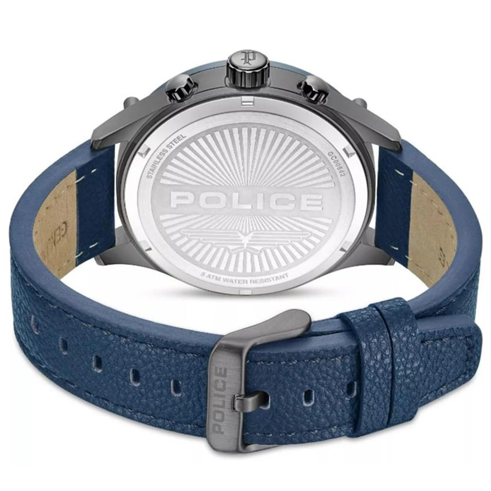 Police Chronograph Navy Dial Navy Leather Strap Men's Watch - PLPEWGC0052406W - Image 3