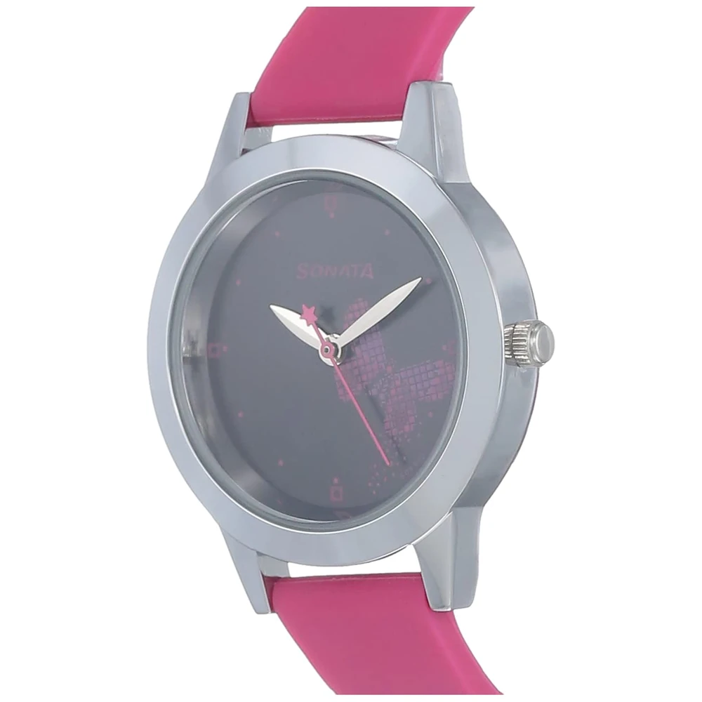 Sonata Quartz Analog Black Dial Pink Plastic Strap Watch for Women - NS87019SP01W - Image 2