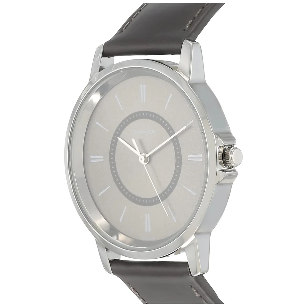 Sonata Quartz Analog Grey Dial Leather Strap Watch for Men-NS77083SL06W/NT77083SL06W - Image 2