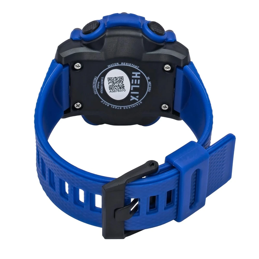 Helix by Timex Ana Digital Watch for Man with Black Round Dial & Blue Silicone Strap Band Water Resistant Men's Wrist Watches - TWESK7601T - Image 3