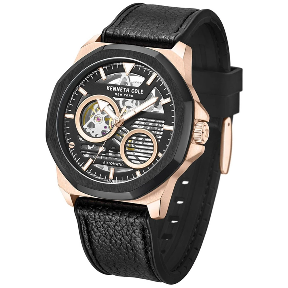 Kenneth Cole Automatic Black Dial Black Leather Strap Watch for Men - KCWGZ0013603MN - Image 2