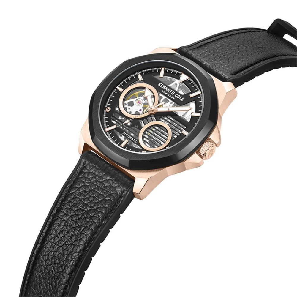 Kenneth Cole Automatic Black Dial Black Leather Strap Watch for Men - KCWGZ0013603MN - Image 3