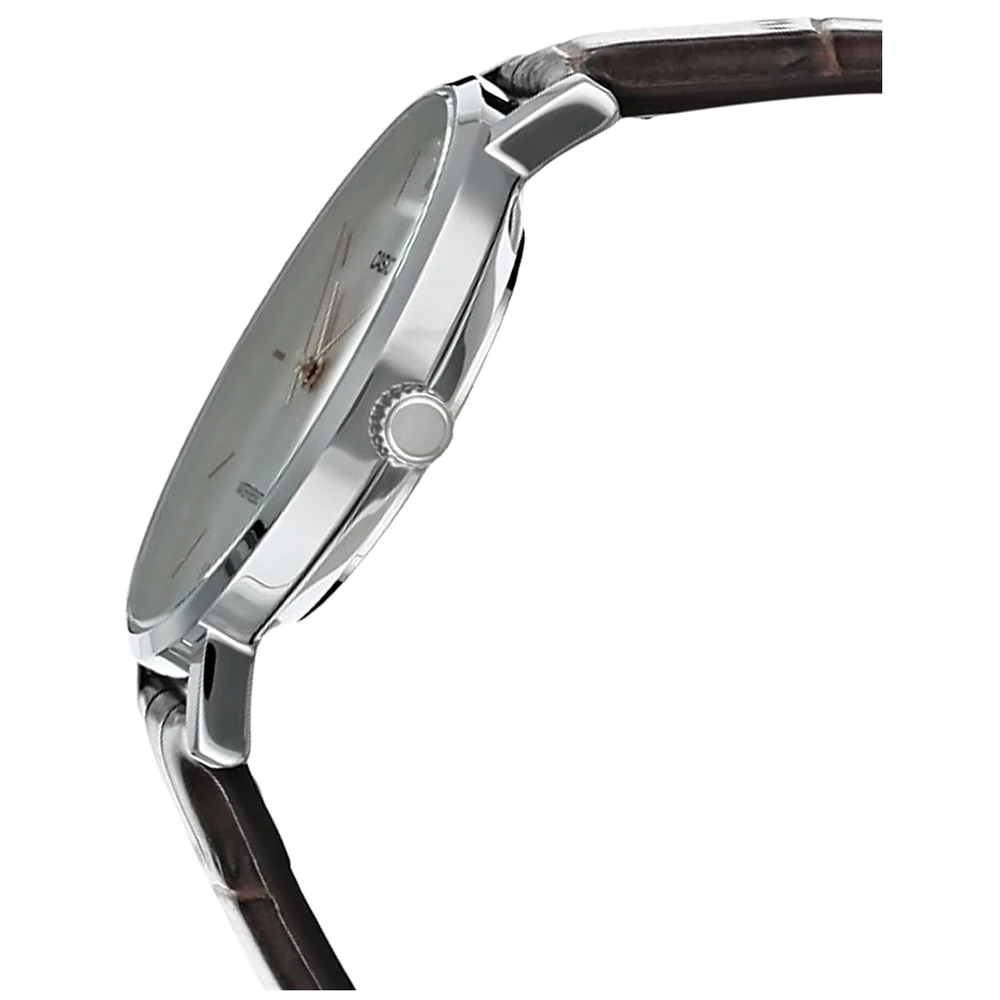 Casio MTP-VT01L-7B2 Men's Minimalistic Silver Dial Brown Leather Band Analog Watch - Image 3