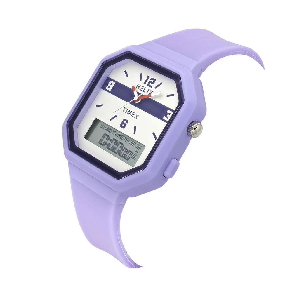 Helix by Timex Ana Digital Watch for Man with Grey Octogonal Dial & Purple Silicone Strap Band Water Resistant Men's Wrist Watches - TWESK6604T - Image 2