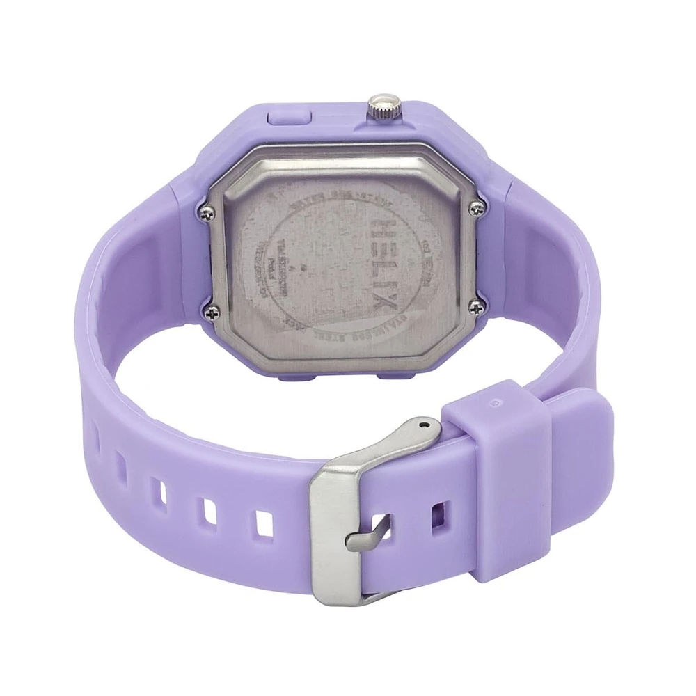 Helix by Timex Ana Digital Watch for Man with Grey Octogonal Dial & Purple Silicone Strap Band Water Resistant Men's Wrist Watches - TWESK6604T - Image 3