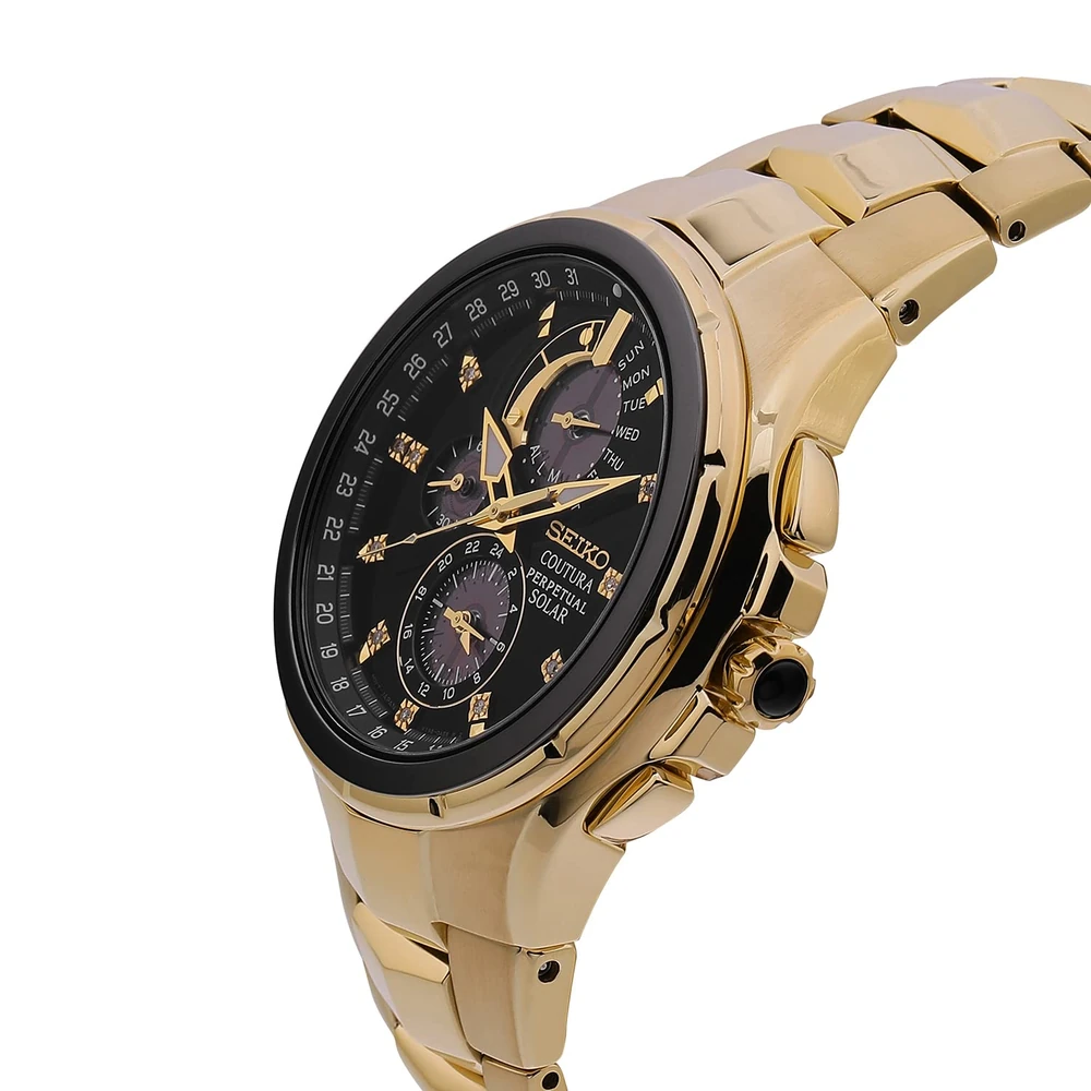 Seiko Analogue Men's Stainless Steel Watch (Black Dial Yellow Colored Strap) - Image 2