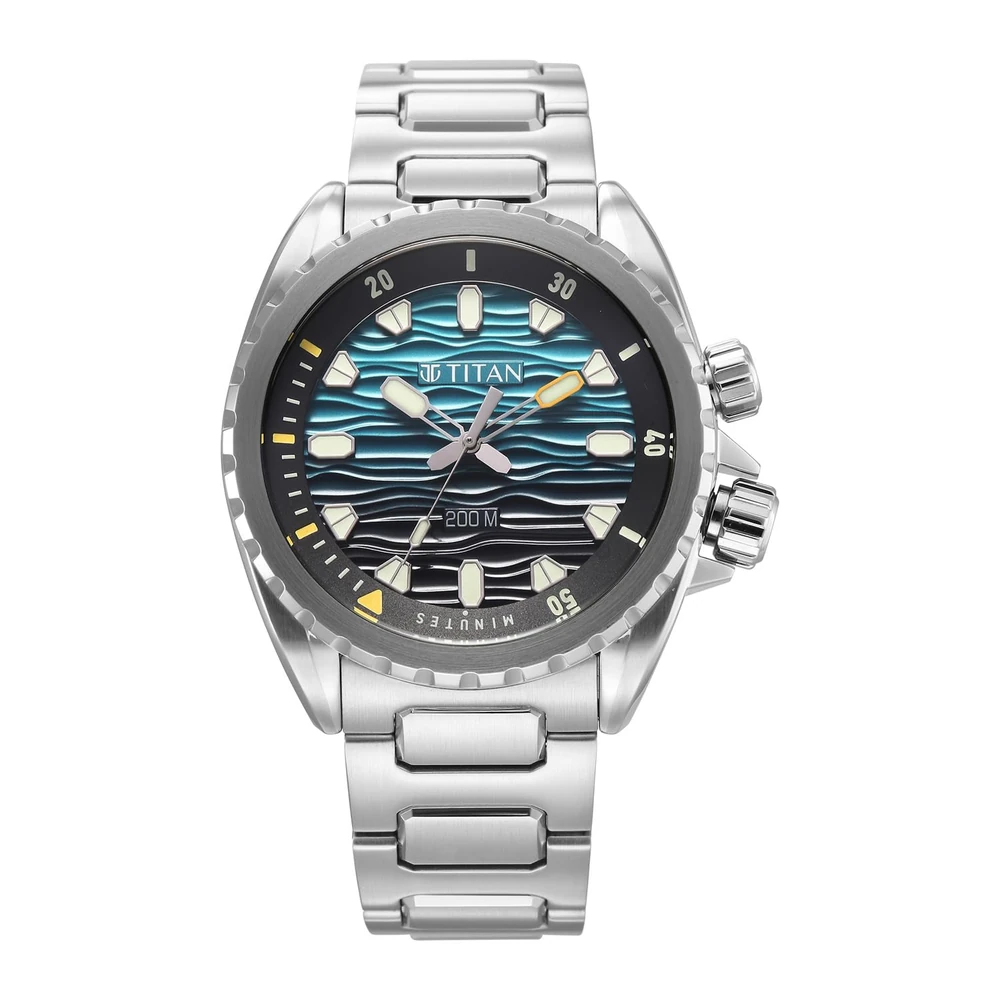 Titan Zero Hour Diver's 200m Analog with Blue Dial Silver Stainless Steel Strap Watch for Men - 10068KM01