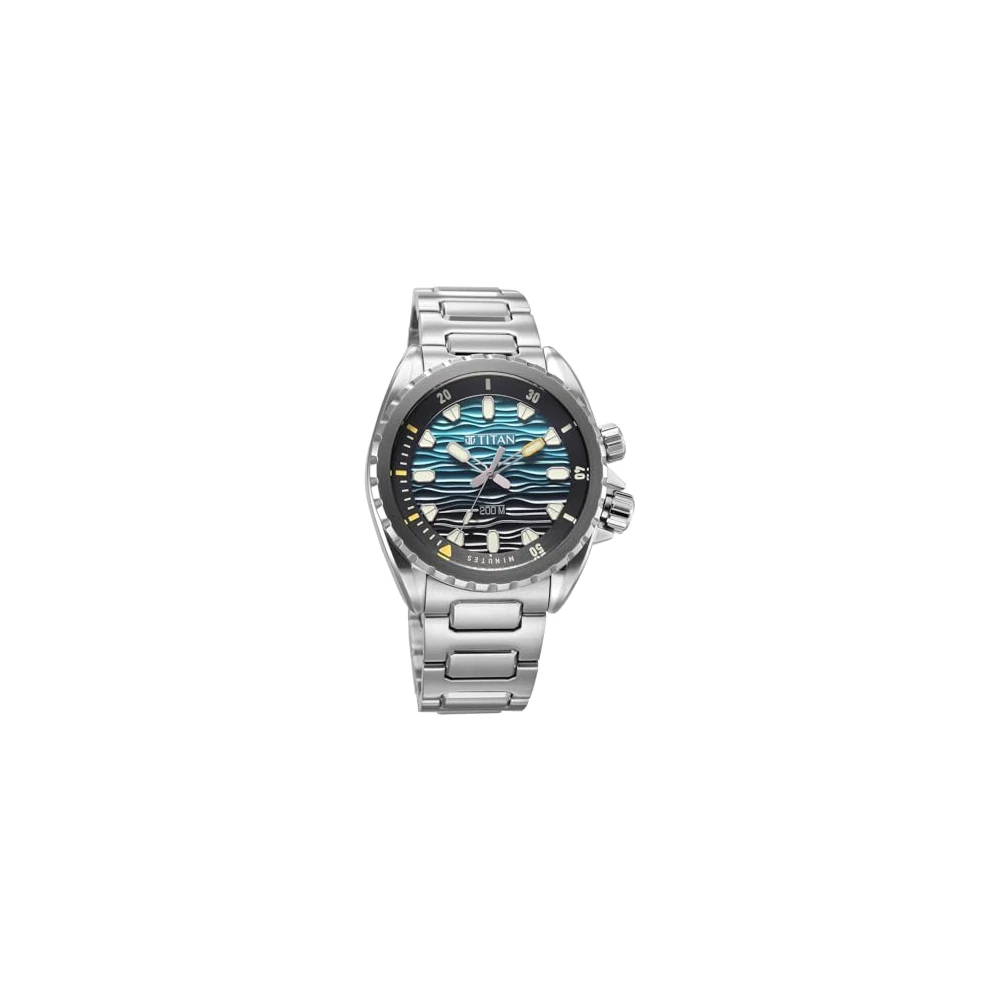Titan Zero Hour Diver's 200m Analog with Blue Dial Silver Stainless Steel Strap Watch for Men - 10068KM01 - Image 3